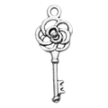 Colgante llave de rosa vintage en aleación de plata antigua con diseño de pétalos huecos - Llave Rosa Plata Antigua (7536)