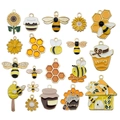 Set of cute yellow enamel honey bee and sunflower alloy charms for DIY jewelry making - Mixed 20 Styles New Bee Enamel Series (SN1039)