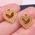 Gouden holle hartbedeltjes met kralenrand voor DIY handgemaakte sieraden - Antiek Gouden Hart (19997)