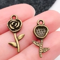 Vintage bronzen roos hangers van legering voor DIY sieraden maken en sleutelhangers - Antique Bronze Rose (21x9mm)