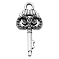 Colgante de llave con forma de búho en metal plateado para bisutería y manualidades - Llave Búho Plata Antigua (11227)