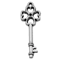 Colgante de llave trébol de cuatro hojas plateado vintage para bisutería hecha a mano - Llave de Plata Antigua (11245)