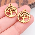 Gouden holle levensboom metalen bedeltjes voor DIY sieraden maken en sleutelhangers - Antiek Gouden Ronde Levensboom (11104)
