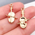 Colgante de violín dorado de aleación para joyería DIY mostrado por ambos lados - Violín (20928)