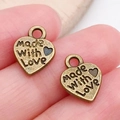 Vintage bronzen hartvormige bedels met 'Made With Love' gravure voor DIY sieraden - Antiek Brons Made With Love Hart (815)