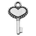 Colgante de llave de corazón vintage en plata antigua con borde perlado para joyas DIY - Llave Corazón Plata Antigua (17325)