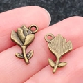 Vintage bronzen bloemenhangers met getextureerde bloembladen voor DIY-sieraden - Antique Bronze Rose (15x10mm)