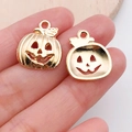Colgantes dorados de calabaza de Halloween en aleación para joyas y pulseras DIY - Calabaza aterradora de Halloween (20076) / 1 Pieza (16x18mm) / Oro KC