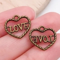 Vintage bronzen hart hanger met LOVE uitsnede voor DIY armbanden en kettingen - Antiek Brons Love Hart (19939)