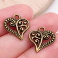 Vintage bronzen hart filigraan hanger van legering voor DIY armbanden en kettingen - Antiek Brons Hart (19943)