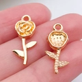Gouden roosvormige bedeltjes van legering met hangertje voor DIY kettingen en armbanden - KC Gold Rose (21x9mm)
