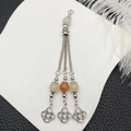 Bohemian silver tassel pendant with creamy and orange beads for jewelry making - Yellow Beads Antique Silver Ethnic Tassel Pendant (21106)