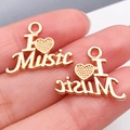 Colgante dorado I Love Music de aleación con acabado brillante para joyería DIY - Corazón MUSIC (20941)