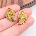 Vintage bronzen esdoornblad hangers met bladnerven voor het maken van DIY sieraden - Antiek Gouden Blad (19881)