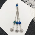 Bohemian silver-tone Celtic knot tassel charm with deep blue beads for DIY jewelry - Blue Beads Antique Silver Ethnic Tassel Pendant (21108)