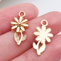 Gouden zonnebloem hanger van legering met bloembladen voor DIY sieraden maken - KC Gold Flower (17x10mm)