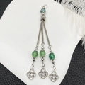 Silver bohemian tassel pendant with green beads and Celtic knot charms for DIY jewelry - Green Beads Antique Silver Ethnic Tassel Pendant (21111)