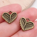 Paar vintage bronzen hartvleugel hangers van legering voor DIY sieraden maken - Antiek Brons Hart Vleugels (19949)