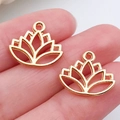 Paar gouden vintage lotus hangers met gesloten ringen voor het maken van sieraden - KC Gold Hollow Lotus (14x16mm)