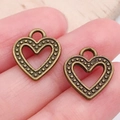 Vintage bronzen hartvormige hanger van legering met reliëfstippen voor DIY sieraden - Antiek Brons Hart (19951)