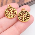 Retro gouden levensboom hangers van legering voor DIY sieraden en sleutelhanger maken - Antiek Goud Ronde Levensboom (19885)