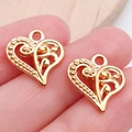 Paar vintage gouden holle hartvormige hangers met filigraan details voor DIY sieraden - KC Gouden Hart (11615)