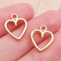 Gepolijste gouden holle hartvormige legering hangers voor DIY sieraden maken - KC Gouden Opengewerkt Hart (15804)