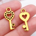 Colgante de llave de corazón de aleación vintage dorada para joyería DIY y collares - Llave Corazón Oro Antiguo (20952)
