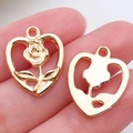Gouden hartvormige hanger met roosmotief en ophangoog voor het maken van sieraden - KC Gold Heart Rose (19x15mm)