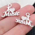 Colgante plateado I Love Music de aleación para creación de pulseras y joyas - Dije de Corazón Música (20919)