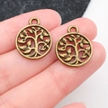 Vintage bronzen Levensboom hangers met hol ontwerp voor DIY-sieraden maken projecten - Antieke Ronde Levensboom (19923)