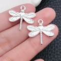 Colgantes de libélula de metal plateado con anillas para joyería artesanal DIY - Estilo Libélula Plata Brillante (20190) / 21x19mm