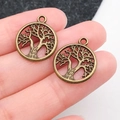 Set van twee vintage bronzen legering levensboom hangers met een retro design - Antieke Ronde Levensboom (19924)