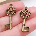 Colgantes de llave de aleación de bronce vintage con forma de corazón para joyas DIY - Llave Floral Bronce Antiguo (788)