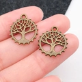 Vintage bronzen Levensboom bedeltjes voor DIY-sieraden maken en sleutelhangers - Antieke Ronde Levensboom (19928)