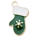 Colgante de guante navideño esmaltado verde y blanco con copo de nieve para joyería DIY - Guante de Navidad Nieve Verde (10x20mm)