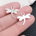 Colgantes de libélula plateados con detalles de alas para creación de joyas DIY - Estilo Libélula Plata Brillante (20195) / 16.6x15mm