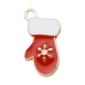 Colgante de guante navideño en aleación dorada con esmalte de copo para joyas DIY - Guante de Navidad Copo de Nieve Rojo (10x20mm)