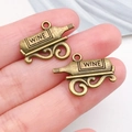Vintage bronzen wijnfles hanger met WINE gravure voor doe-het-zelf sieradenaccessoires - Wijnfles (20785)