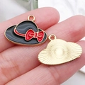 DIY black top hat charm with red bow and gold-plated alloy for jewelry making - Hat (12481) / Black
