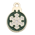 Colgante de bola de Navidad dorada con esmalte verde y copo de nieve para joyas DIY - Copo de Nieve Navideño Redondo Verde Blanco (13x19mm)