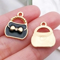 Golden handbag charm with black enamel and bow detail for DIY jewelry making - Crystal Handbag (12482) / Black