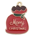 Colgante de bolsa de regalo de Navidad en esmalte rojo con anillo dorado y texto festivo - Bolsa de Regalo de Navidad Roja (18x24mm)