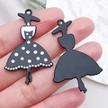 Elegant woman silhouette alloy pendant in black with white polka dots for jewelry DIY - Girl (18689) / Black
