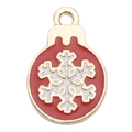 Colgante de copo de nieve navideño en esmalte rojo y oro para bisutería y pulseras DIY - Copo de Nieve Navideño Redondo Rojo Blanco (13x19mm)
