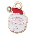Colgante de Papá Noel en aleación con esmalte rojo y piedra de cristal blanca - Cabeza de Papá Noel con Gorro Rojo y Brillantes (10x16mm)