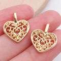 Holle gouden hartvormige hangers met vintage filigraan voor DIY sieraden maken - KC Gouden Hart (19983)