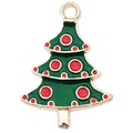 Colgante de árbol de Navidad en esmalte verde con acabado en metal dorado para joyas - Árbol de Navidad con Manchas Rojas y Verdes (18x25mm)