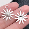 Zilveren zonnebloem bedeltjes met metalen bloemblaadjes voor doe-het-zelf sieraden - Bright Silver Sunflower (23x18mm)