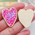 Hartvormige hanger met roze luipaardprint en Love You tekst met gouden metalen zijde - Roze Onregelmatig Luipaardprint Hart (21369)
